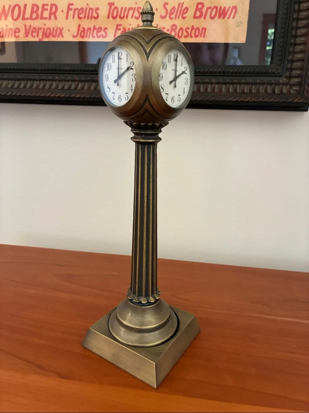 EUC, Bulova, Four Sided Antique-Style Brass Table Clock Pedestal - Brass Finish